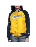 Milwaukee Brewers Home Run Gold/Navy Varsity Full-Snap Satin Jacket