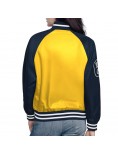 Milwaukee Brewers Home Run Gold/Navy Varsity Full-Snap Satin Jacket