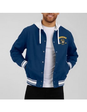 Milwaukee Brewers Navy Hooded Cotton Jacket 