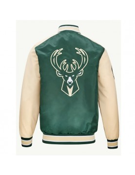 Milwaukee Bucks Green and Cream Varsity Satin Jacket
