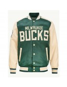 Milwaukee Bucks Green and Cream Varsity Satin Jacket