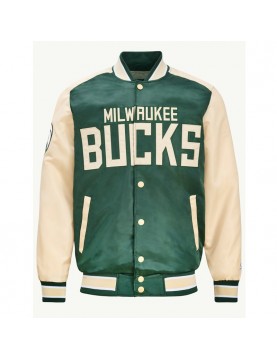 Milwaukee Bucks Green and Cream Varsity Satin Jacket