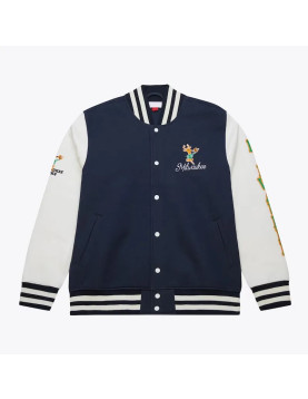Milwaukee Bucks Navy and White Fleece Varsity Jacket