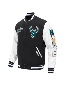 Milwaukee Bucks Script Tail Classic Rib Varsity Jacket