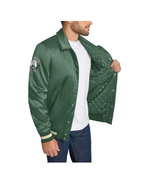 Milwaukee Bucks Stitch Applique Hunter Green Satin Jacket