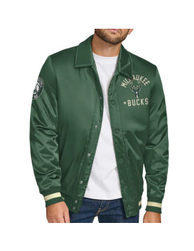 Milwaukee Bucks Stitch Applique Hunter Green Satin Jacket