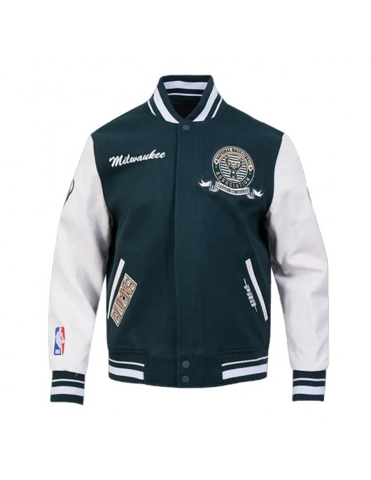 Milwaukee Bucks Team Badge Classic Rib Varsity Jacket Milwaukee Bucks Team Badge Classic Rib Varsity Jacket