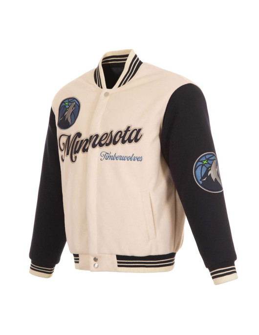 Minnesota Timberwolves Cream and Black Varsity Jacket