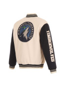 Minnesota Timberwolves Cream and Black Varsity Jacket
