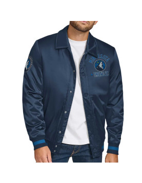 Minnesota Timberwolves Stitch Applique Navy Satin Jacket
