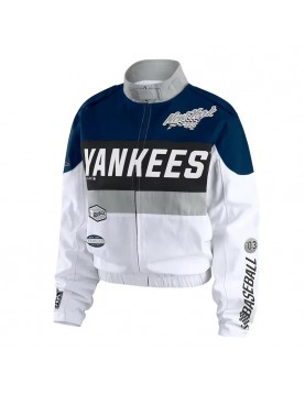 Navy and White NY Yankees Racing Full-Zip Jacket