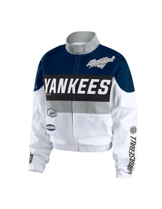 Navy and White NY Yankees Racing Full-Zip Jacket