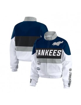 Navy and White NY Yankees Racing Full-Zip Jacket