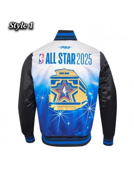 NBA All Star 2025 Classic Full-Snap Satin Eggshell/Black Jacket