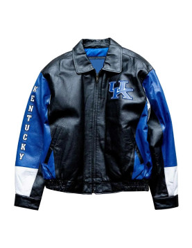 NCAA Kentucky Wildcats Blue and Black Leather Jacket