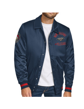 New Orleans Pelicans Stitch Applique Navy Satin Jacket