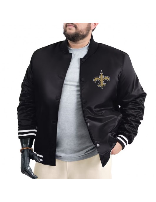 New Orleans Saints Adaptive Team Graphic Varsity Satin Jacket New Orleans Saints Adaptive Team Graphic Varsity Satin Jacket