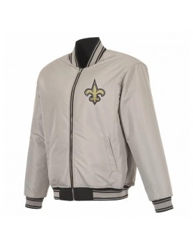 New Orleans Saints Black/Gray Full-Zip Reversible Flight Jacket