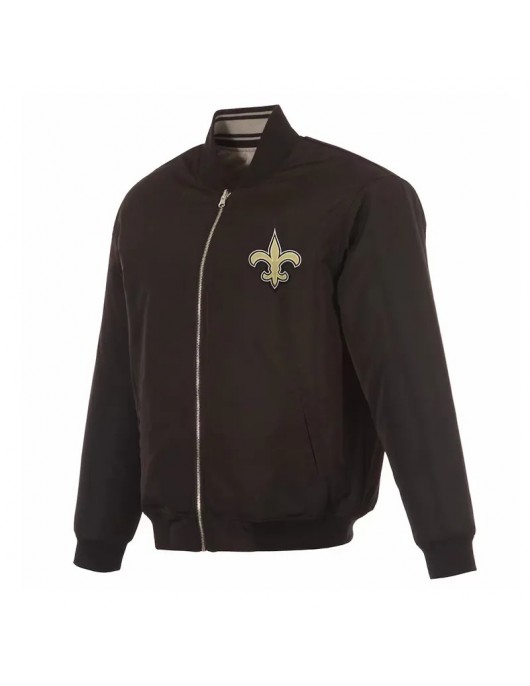 New Orleans Saints Black/Gray Full-Zip Reversible Flight Jacket