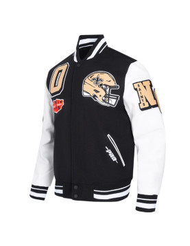 New Orleans Saints Mashup Rib Varsity Wool and Leather Jacket