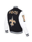 New Orleans Saints Mashup Rib Varsity Wool and Leather Jacket