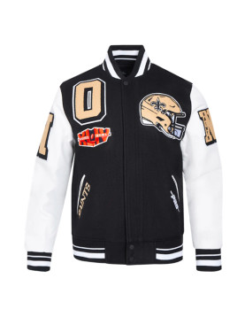 New Orleans Saints Mashup Rib Varsity Wool and Leather Jacket