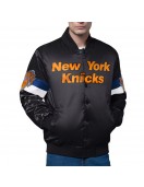 New York Knicks Triple Option Varsity Satin Jacket New York Knicks Triple Option Varsity Satin Jacket