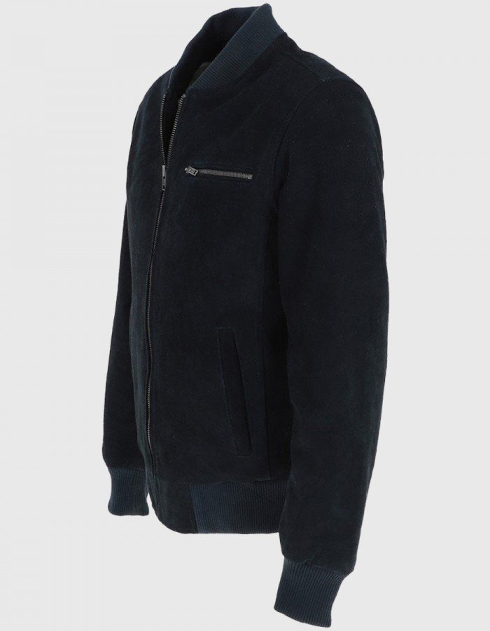Noah Mens Navy Blue Bomber Suede Leather Jacket Noah Mens Navy Blue Bomber Suede Leather Jacket