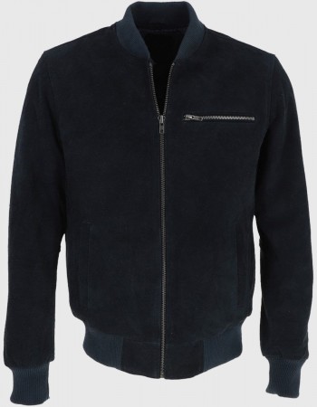 Noah Mens Navy Blue Bomber Suede Leather Jacket
