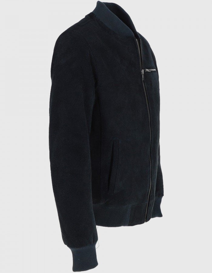 Noah Mens Navy Blue Bomber Suede Leather Jacket Noah Mens Navy Blue Bomber Suede Leather Jacket