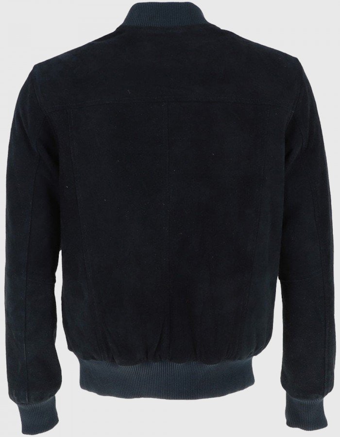 Noah Mens Navy Blue Bomber Suede Leather Jacket Noah Mens Navy Blue Bomber Suede Leather Jacket