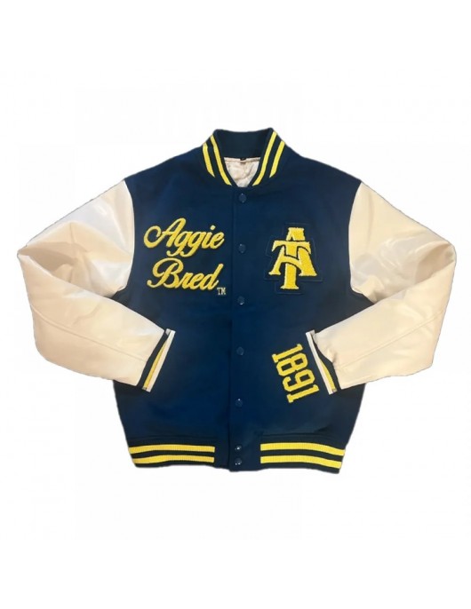 North Carolina A&T Chenille Navy and Off White Varsity Jacket