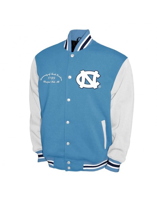 North Carolina Tar Heels Fleece Carolina Blue and White Varsity Jacket