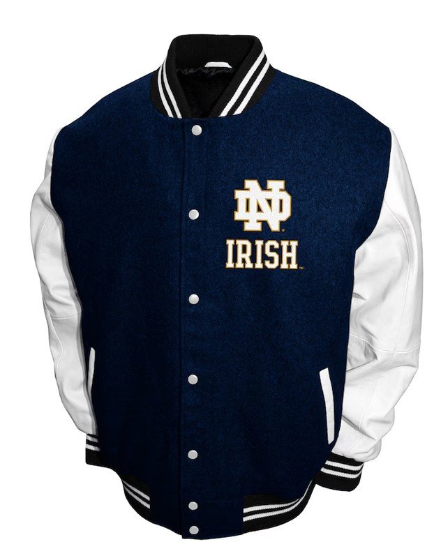 Notre Dame Fighting Irish Graduate Navy and White Varsity Jacket Notre Dame Fighting Irish Graduate Navy and White Varsity Jacket