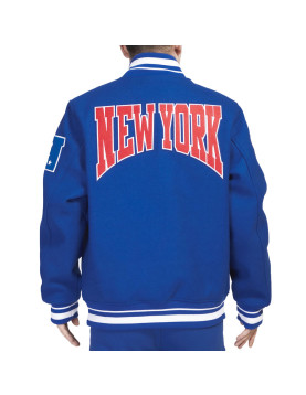 NY Giants Crest Emblem Blue Varsity Jacket