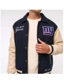 NY Giants Navy and Eggshell Varsity Bomber Jacket NY Giants Navy and Eggshell Varsity Bomber Jacket