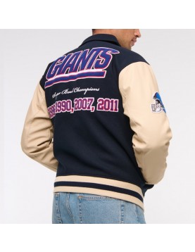 NY Giants Navy and Eggshell Varsity Bomber Jacket