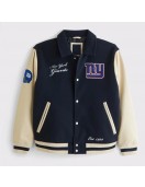 NY Giants Navy and Eggshell Varsity Bomber Jacket NY Giants Navy and Eggshell Varsity Bomber Jacket