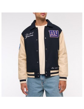 NY Giants Navy and Eggshell Varsity Bomber Jacket