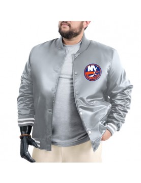 NY Islanders Adaptive Bold Logo Varsity Satin Jacket