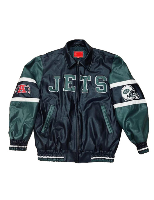 NY Jets Black and Green Varsity Leather Jacket