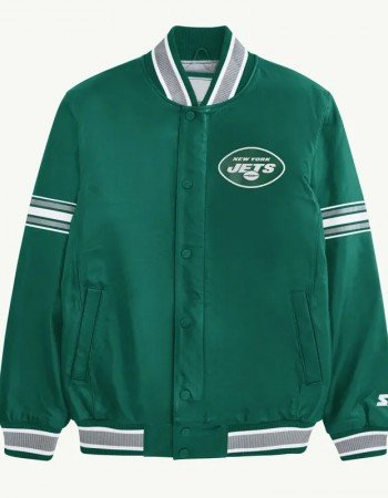  NY Jets Green and Gray Varsity Satin Jacket