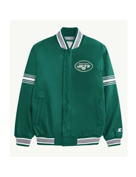NY Jets Green and Gray Varsity Satin Jacket