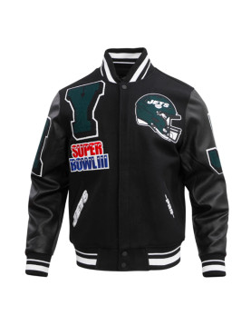 NY Jets Mashup Rib Varsity Wool/Leather Jacket
