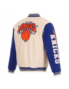 NY Knicks Cream and Royal Varsity Jacket