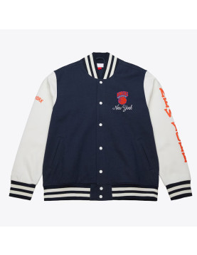 NY Knicks Navy and White Fleece Varsity Jacket