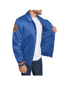 NY Knicks Stitch Applique Blue Satin Jacket