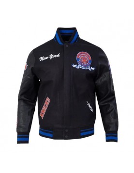 NY Knicks Team Badge Classic Rib Varsity Jacket