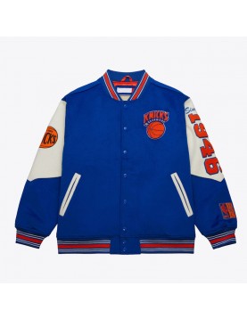 NY Knicks Team History Royal Vintage Logo Varsity Jacket