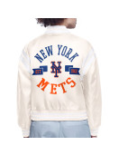 NY Mets Printed Logo Black Varsity Satin Jacket